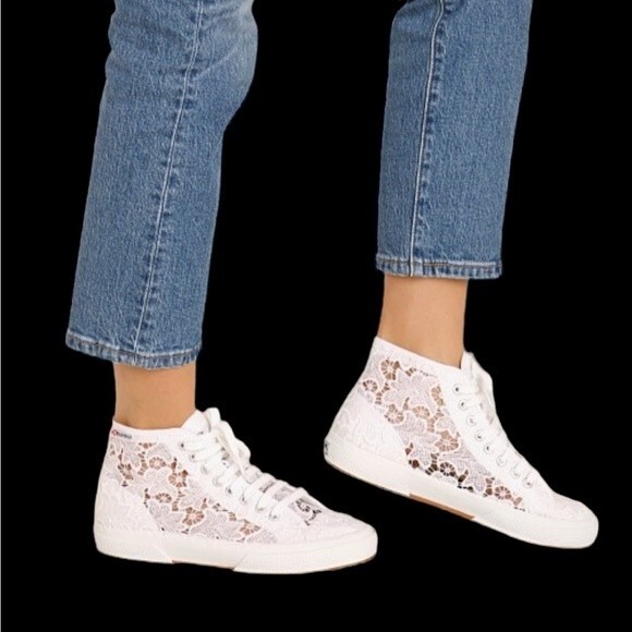 SUPERGA White Lace High Top Sneakers Gently Used Size 11 - Picture 8 of 11